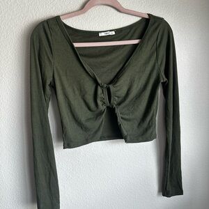 Timing Dark Green Long Sleeve Crop Top